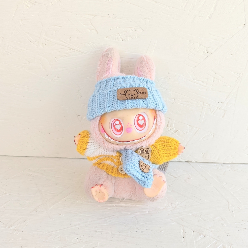 DOLL CLOTHES | Labubu Yellow/Blue Knitted Sweater Doll Clothes & Bag